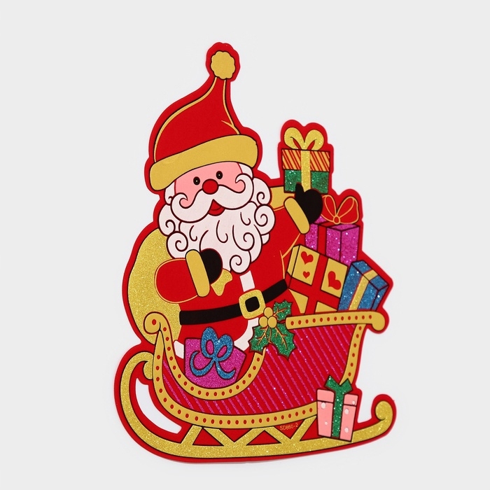 Декоративная наклейка Декоративная наклейка "Дедушка мороз на санках" 33,5х30 см