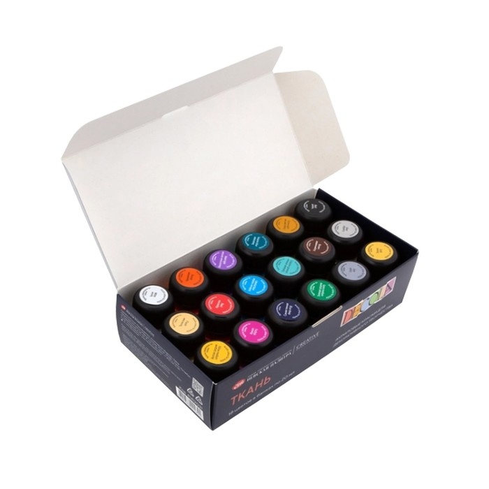 Краска по ткани, набор 18 цветов х 20 мл, ЗХК Decola, , акриловая на водной основе, 41412031 Краска по ткани, набор 18 цветов х 20 мл, ЗХК Decola, , акриловая на водной основе, 41412031