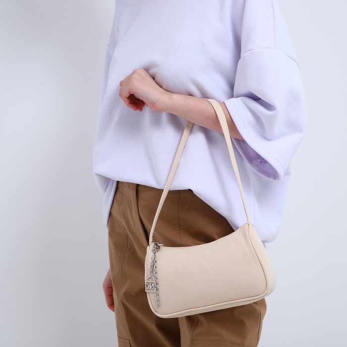 Сумка женская багет из текстиля, Nazamok, 23х13х5 см, бежевый цвет Сумка женская багет из текстиля, Nazamok, 23х13х5 см, бежевый цвет