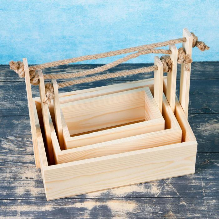 Набор кашпо деревянных подарочных Элегант  Набор кашпо деревянных подарочных Элегант "Классик", 3 в 1, ручка верёвка Дарим Красиво