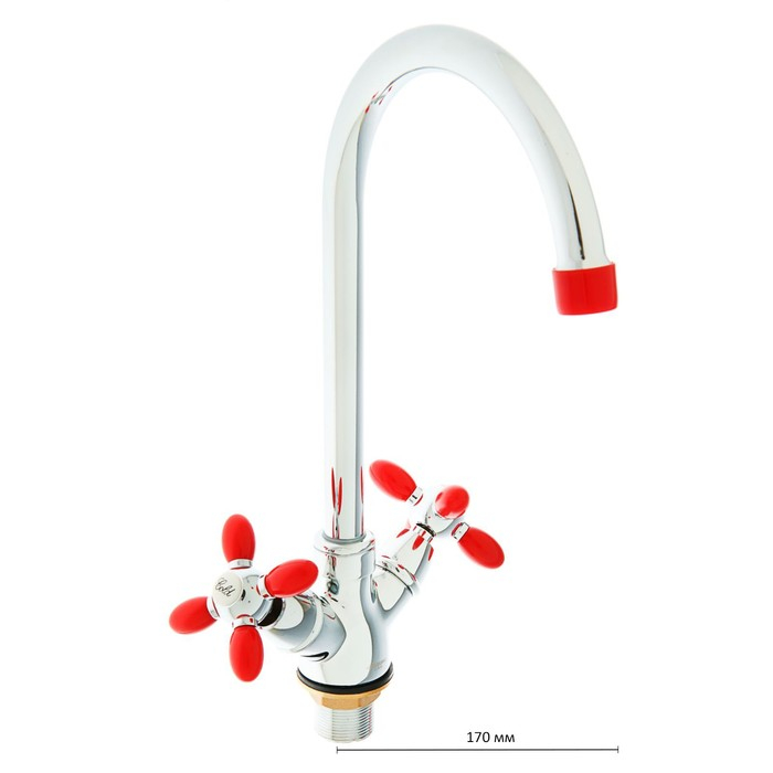 Смеситель для кухни Accoona A4582N, двухрычажный, высокий излив, красный/хром Смеситель для кухни Accoona A4582N, двухрычажный, высокий излив, красный/хром