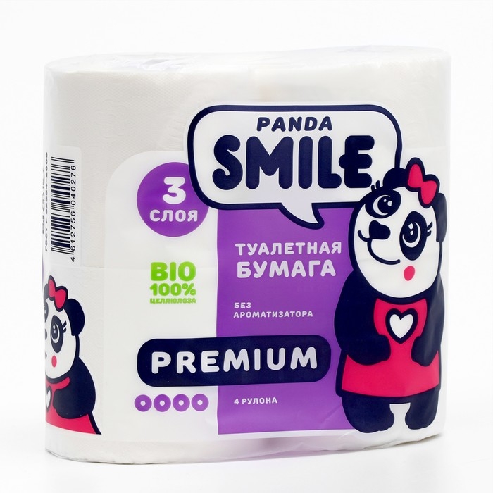 Туалетная бумага  Туалетная бумага "Панда" 3 слоя, 4 рулона