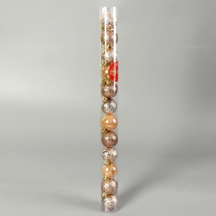 Набор шаров пластик d-4 см, 12 шт Набор шаров пластик d-4 см, 12 шт "Мелодия" узор глянец, золото