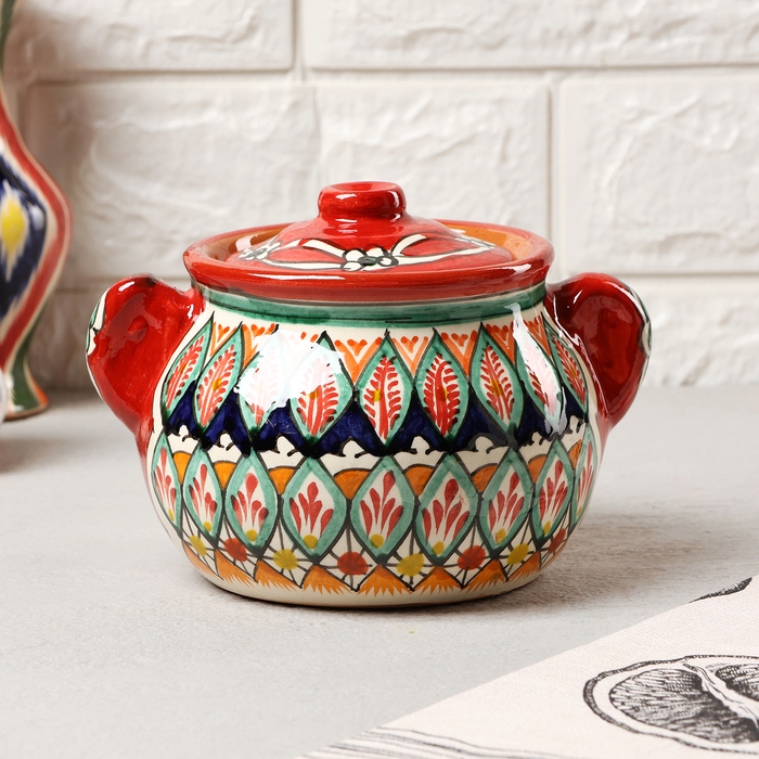 Сахарница Риштанская Керамика Сахарница Риштанская Керамика "Узоры", 500 мл, красная