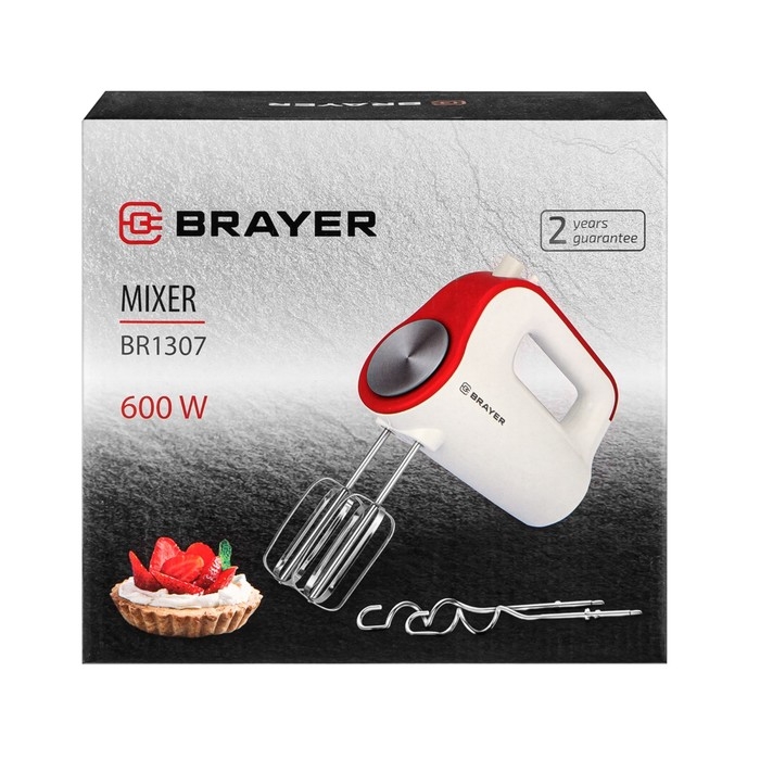 Миксер BRAYER 1307BR, ручной, 600 Вт, 5 скоростей, бело-красный Миксер BRAYER 1307BR, ручной, 600 Вт, 5 скоростей, бело-красный