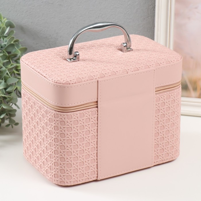 Шкатулка кожзам с зеркалом  Шкатулка кожзам с зеркалом "Вязка. Розовый" набор 3 шт 21х13,5х13;18,5х10,5х10;16,5х15х23 см