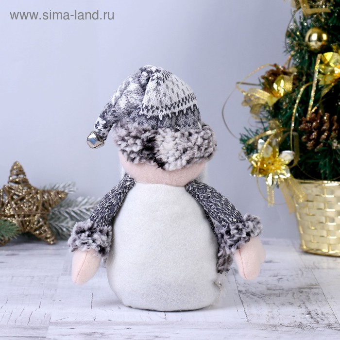 Мягкая игрушка Мягкая игрушка "Дед Мороз с бубенчиком - длинные ножки" 10*40 см серебро