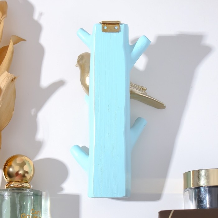 Крючки декоративные полистоун Крючки декоративные полистоун "Золотистая птичка на голубой ветке" 16х5,7х9,7 см