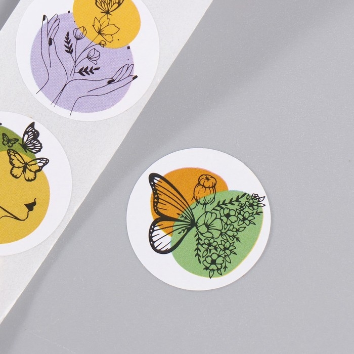 Наклейка бумага Наклейка бумага "Бабочки и цветы. Абстракция" d=2,5 см 252 шт в рулоне