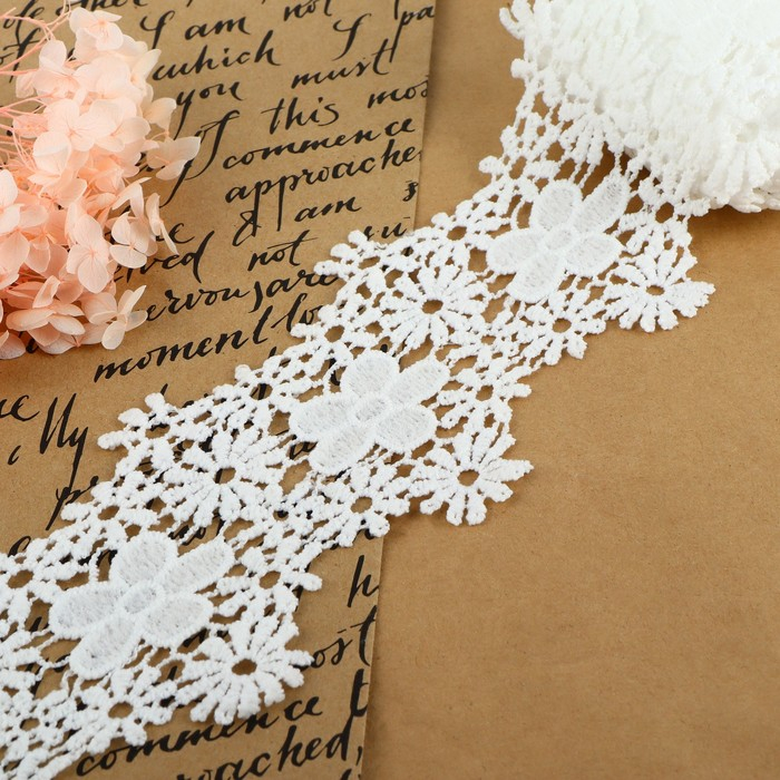 Кружево гипюровое, 80 мм × 9 ± 0,5 м, цвет белый Кружево гипюровое, 80 мм × 9 ± 0,5 м, цвет белый