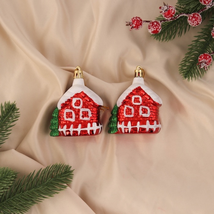 Украшение ёлочное Украшение ёлочное "Домик в снегу" (набор 2 шт) 7х6 см, красный