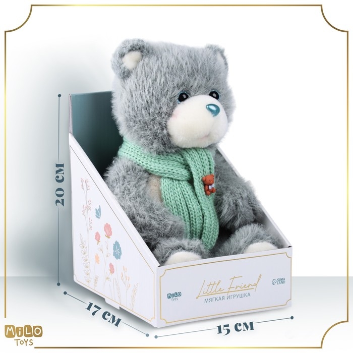 Мягкая игрушка Little Friend, новогодний мишка с зелёным шарфом, цвет светло-серый , 23 см Мягкая игрушка Little Friend, новогодний мишка с зелёным шарфом, цвет светло-серый , 23 см