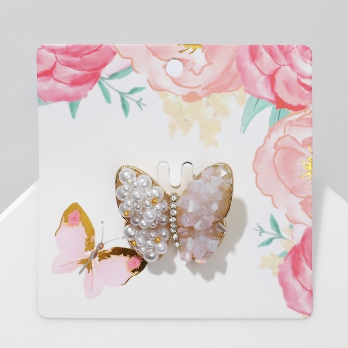 Брошь «Бабочка» друза, цвет бело-розовый в золоте Брошь «Бабочка» друза, цвет бело-розовый в золоте