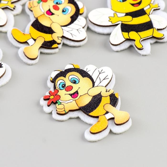 Декор для творчества дерево, войлок Декор для творчества дерево, войлок "Пчёлка" набор 6 шт 4х3,8 см