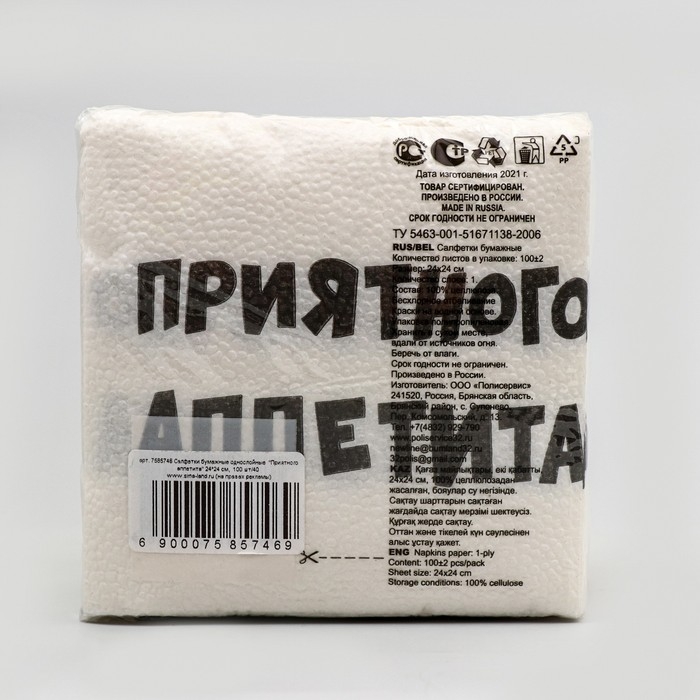 Салфетки бумажные однослойные Гармония цвета Салфетки бумажные однослойные Гармония цвета "Приятного аппетита" 24*24 см, 100 шт