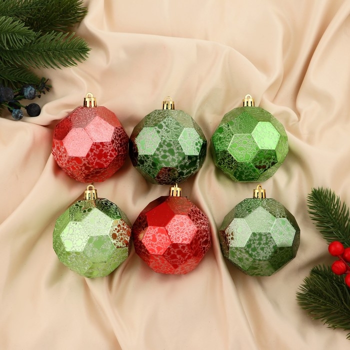 Набор шаров пластик d-8 см, 6 шт Набор шаров пластик d-8 см, 6 шт "Шерил" зелёный красный