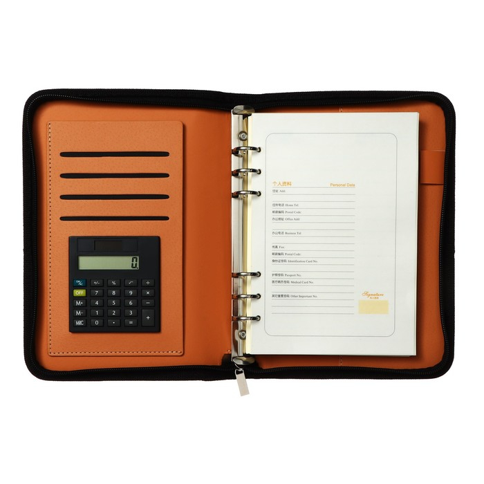 Органайзер на кольцах А5, 96 листов в линейку, на молнии с 3-х сторон, кожзам, с калькулятором, МИКС Органайзер на кольцах А5, 96 листов в линейку, на молнии с 3-х сторон, кожзам, с калькулятором, МИКС