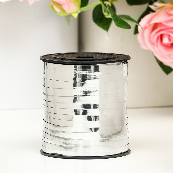 Лента для декора и подарков, серебряный, металлизированная, 0,5 см х 250 м Лента для декора и подарков, серебряный, металлизированная, 0,5 см х 250 м