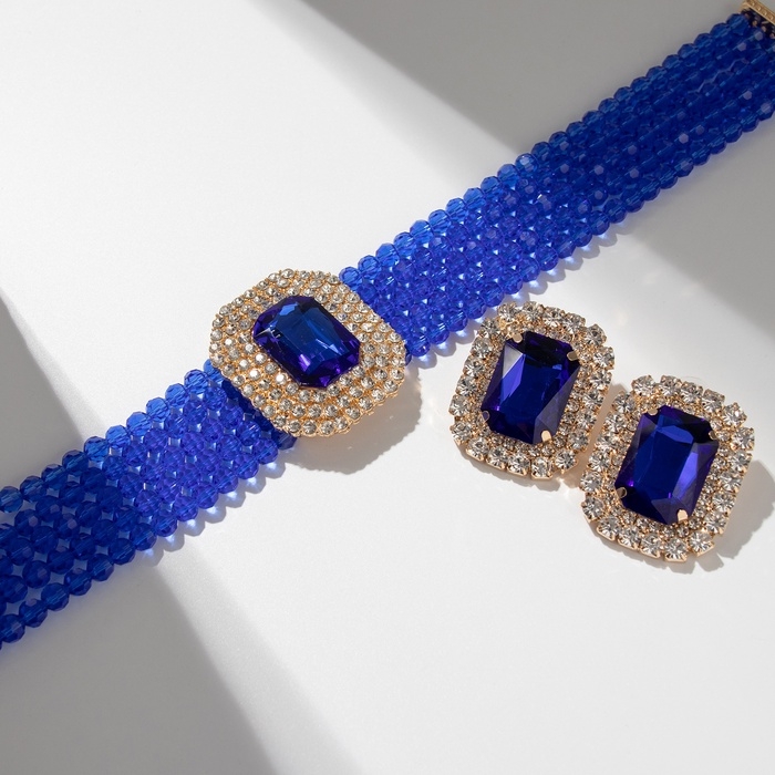 Набор 2 предмета; серьги, колье «Роскошь» крупный камень, цвет синий в золоте, 42 см Набор 2 предмета; серьги, колье «Роскошь» крупный камень, цвет синий в золоте, 42 см