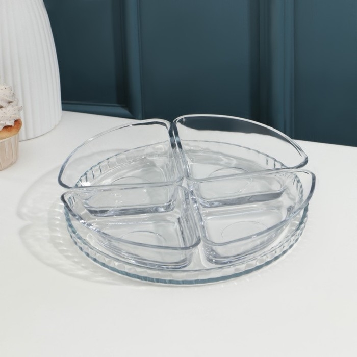 Менажница Denise, d=24 см, 4+1, стеклянная Менажница Denise, d=24 см, 4+1, стеклянная