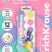Акварель 12 цветов ErichKrause "Jolly Friends Pastel", в пластиковой коробке, пастельная гамма, европодвес
