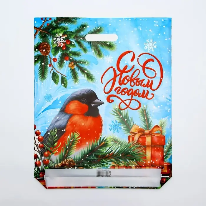 Пакет «Снегирь новым годом», полиэтиленовый с вырубной ручкой, 45×38 см, 60 мк Пакет «Снегирь новым годом», полиэтиленовый с вырубной ручкой, 45×38 см, 60 мк