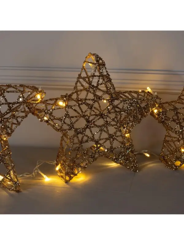 Светодиодная фигура &laquo;Звёзды золотистые&raquo; 20, 25, 30 см, металл, 220 В, свечение тёплое белое