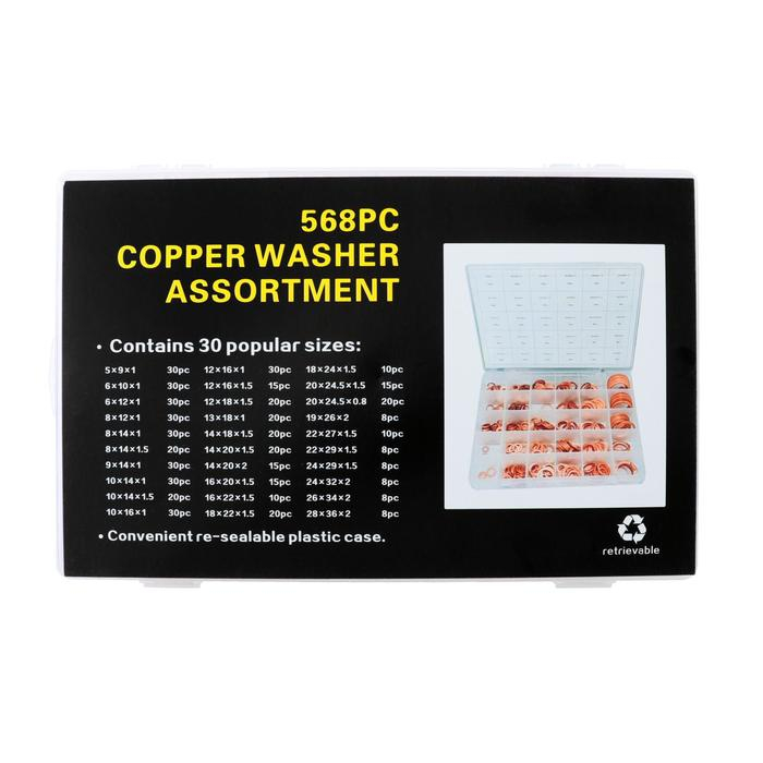 Набор медных прокладок, 30 размеров, 568 шт Набор медных прокладок, 30 размеров, 568 шт