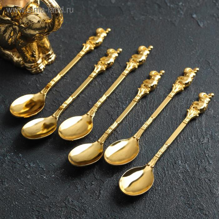 Набор ложек на подставке &laquo;Слон&raquo;, 8&times;4&times;16 см , ложки h=12 см, 6 шт, цвет золотой