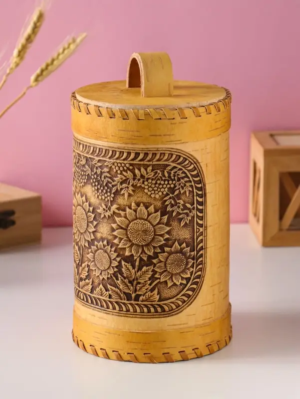 Туес &laquo;Подсолнухи&raquo;, 12х17см береста