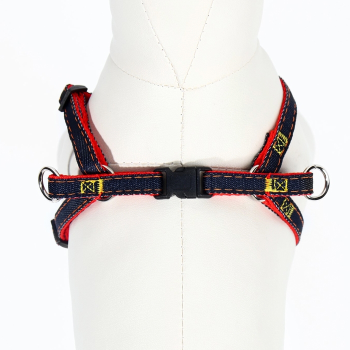 Комплект Комплект "Джинс", ширина 1 см, поводок 120 см, шлейка 25-40 см, красный