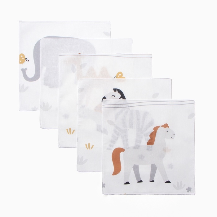Набор платочков Крошка Я Funny Zoo 30*30 см-5 шт, бязь, 100 % хлопок Набор платочков Крошка Я Funny Zoo 30*30 см-5 шт, бязь, 100 % хлопок