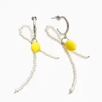 Серьги "Лимоны с бантиком", цвет жёлто-белый  в серебре №2