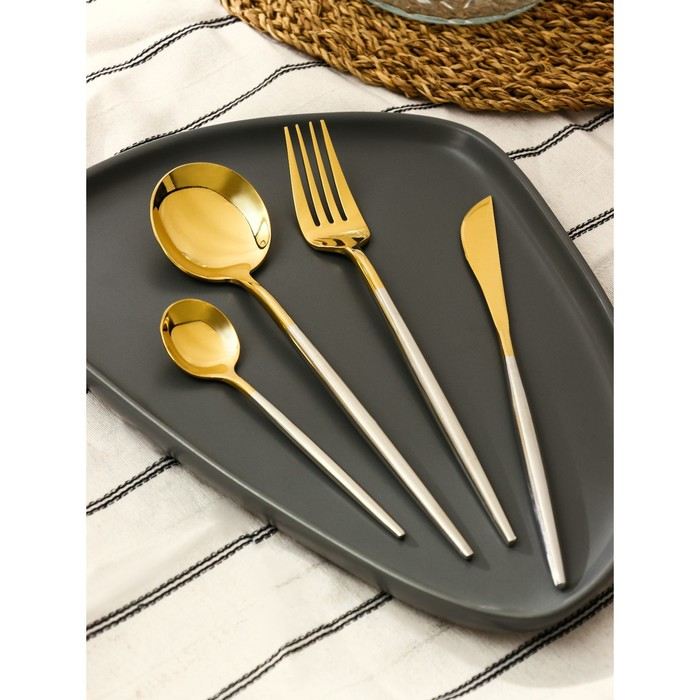 Столовые приборы из нержавеющей стали Magistro «Фолк», 4 предмета, цвет металла золотой, серебряный ручки Столовые приборы из нержавеющей стали Magistro «Фолк», 4 предмета, цвет металла золотой, серебряный ручки