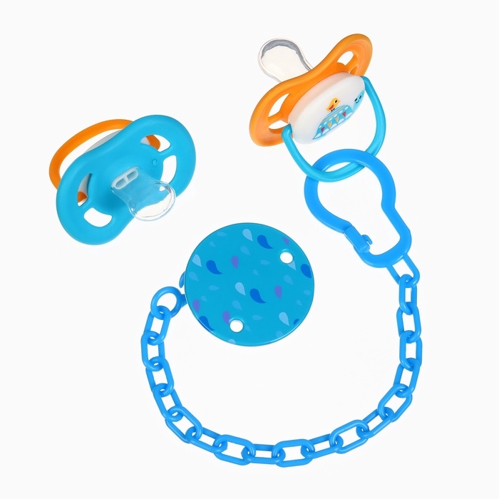 Соска - пустышка анатомическая  Соска - пустышка анатомическая "Для мальчика" +6 мес., 2 шт., держатель 1 шт. + контейнер.