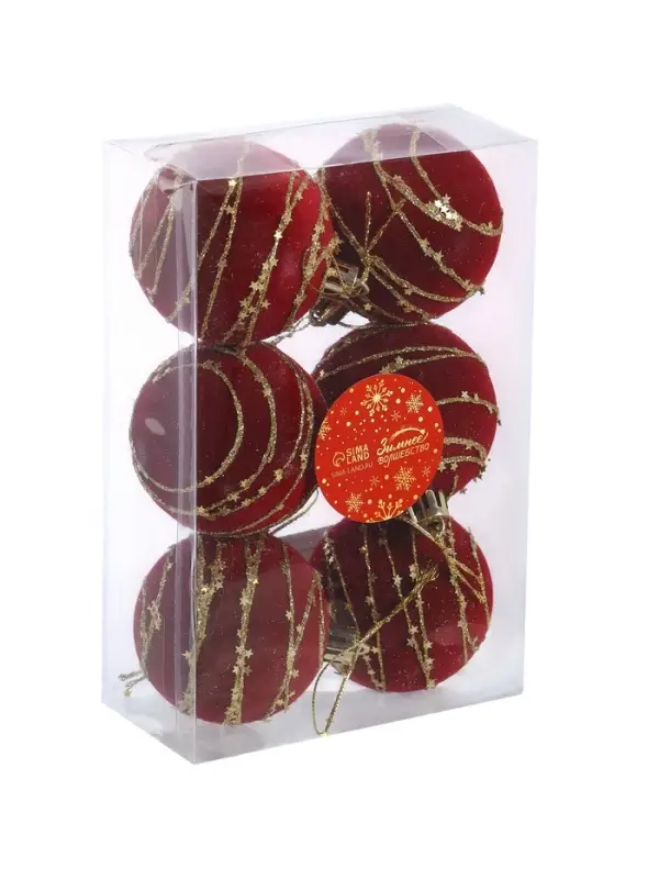 Набор шаров пластик d-6 см, 6 шт Набор шаров пластик d-6 см, 6 шт "Бархат. Фестиваль" орбита, красный