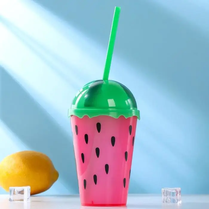 Стакан «Арбуз», 450 мл, с трубочкой и крышкой, цвет красный Стакан «Арбуз», 450 мл, с трубочкой и крышкой, цвет красный