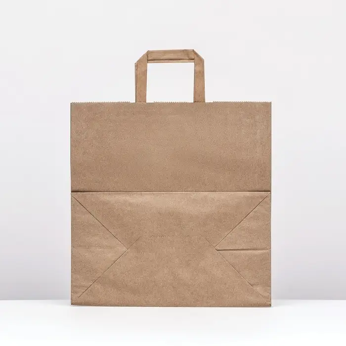 Пакет бумажный крафт, плоская ручка32×18×32 см, 90 г/м² Пакет бумажный крафт, плоская ручка32×18×32 см, 90 г/м²
