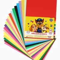 Бумага цветная тонированная, А4, 50 листов, 20 цветов, немелованная, двусторонняя, в пакете, 80 г/м&sup2;, Щенячий патруль