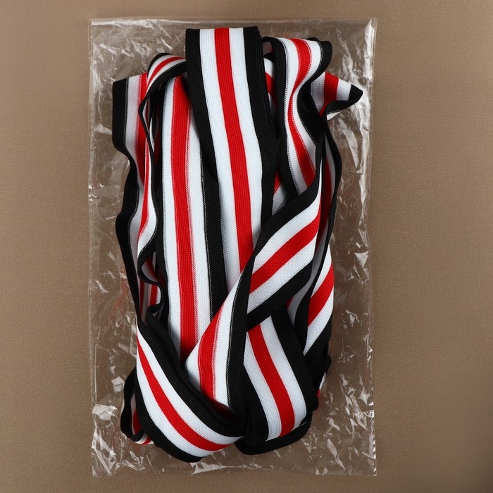 Тесьма трикотажная лампас 40 мм, 9,1 ± 0,5 м, цвет чёрный/белый/красный