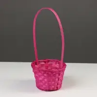 Корзина плетёная для хранения, 13&times;13&times;9.5 см, ручка h=18.5 см, бамбуковая, розовая
