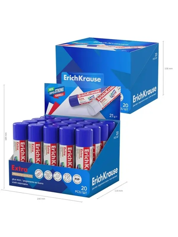 Клей-карандаш, ErichKrause Extra, PVP, усиленная формула, 21 г Клей-карандаш, ErichKrause Extra, PVP, усиленная формула, 21 г
