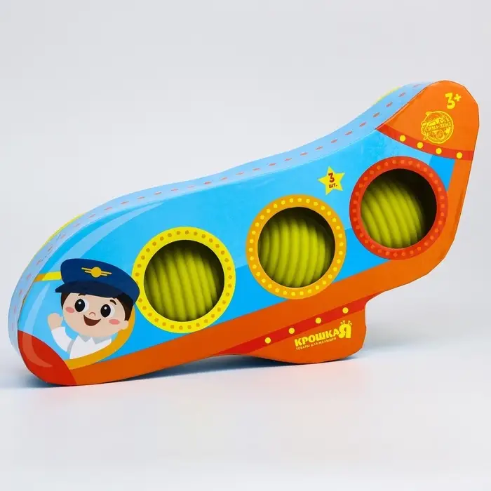 Развивающие тактильные мячики Крошка Я &laquo;Самолет&raquo;, с пищалкой, в наборе 3 шт.