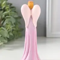 Сувенир полистоун "Девушка-ангел в розовом платье усыпанном цветами" 4х3,5х13 см