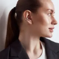 Серьга кафф &laquo;Таяние&raquo; два бублика, цвет серебро