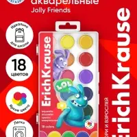 Акварель 18 цветов, ErichKrause Jolly Friends, без кисти, пластиковая коробка, европодвес