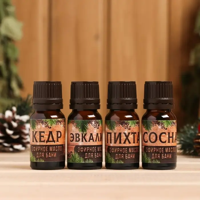 Набор эфирных масел 4 шт по 10 мл Набор эфирных масел 4 шт по 10 мл"С Новым Годом!", пихта, эвкалипт, кедр, сосна