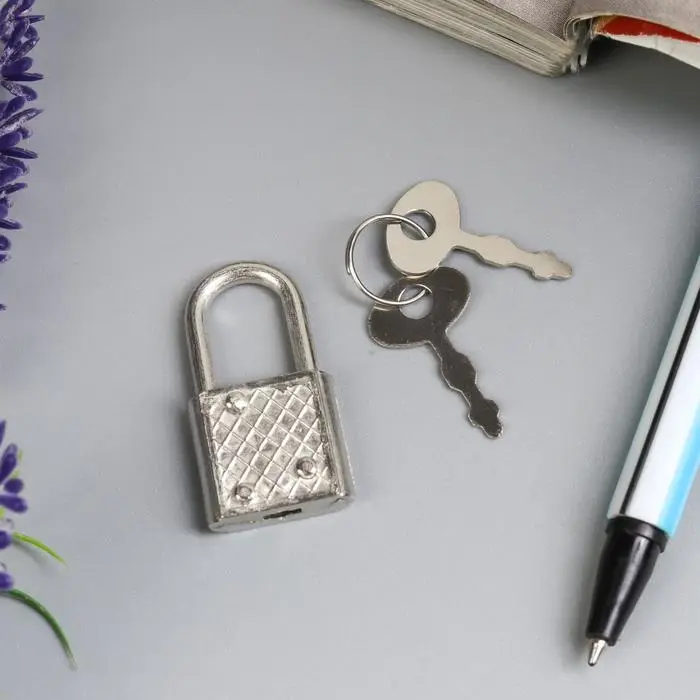 Замочек с ключиком для шкатулки, металл, под серебро, 3.3&times;1.9 см