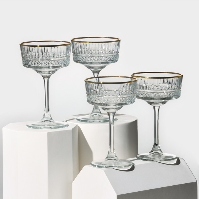 Набор фужеров стеклянный Elysia, 260 мл, 4 шт, с золотой каймой Набор фужеров стеклянный Elysia, 260 мл, 4 шт, с золотой каймой
