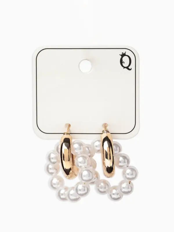 Серьги со съёмным элементом &laquo;Трансформер&raquo; два жемчужных кольца, цвет белый в золоте